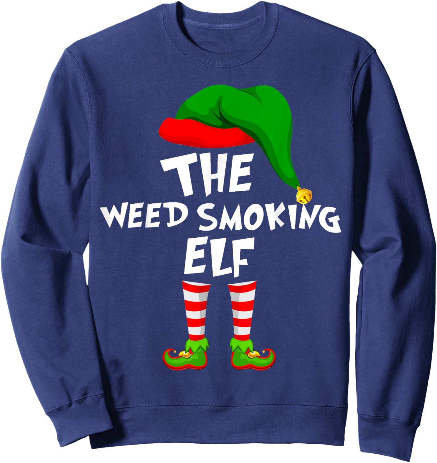 Funny Matching Family Christmas Weed Smoking Elf Sweatshirt - Sweatshirt | Navy