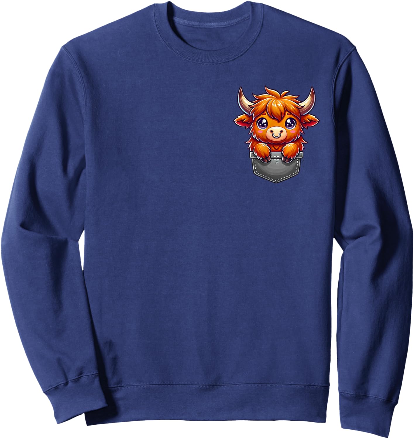 Pocket Scottish Highland Cow Lover Cow Scotland Farm Animal Sweatshirt - Sweatshirt | Navy