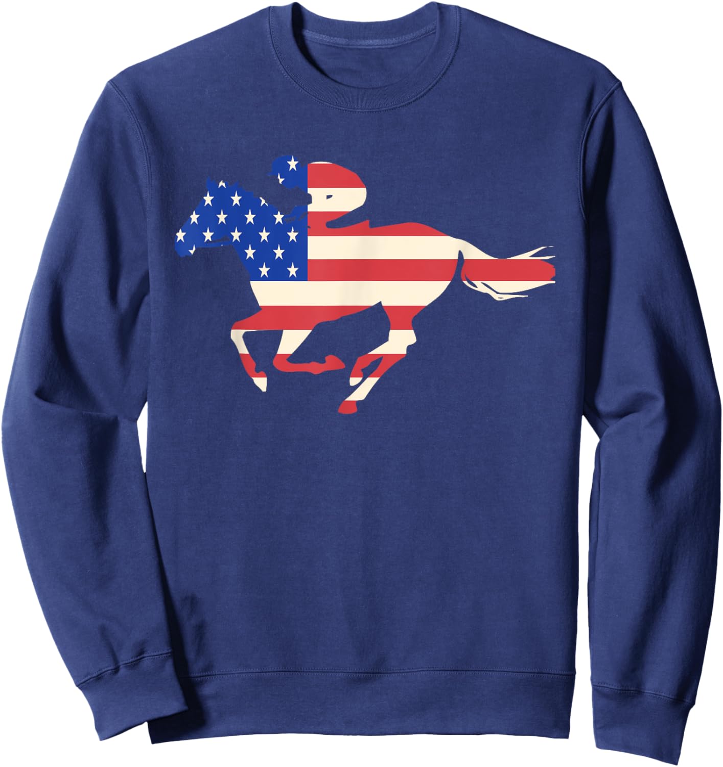 Horse Racing American Flag Equestrian Jockey Gift Sweatshirt - Sweatshirt | Navy