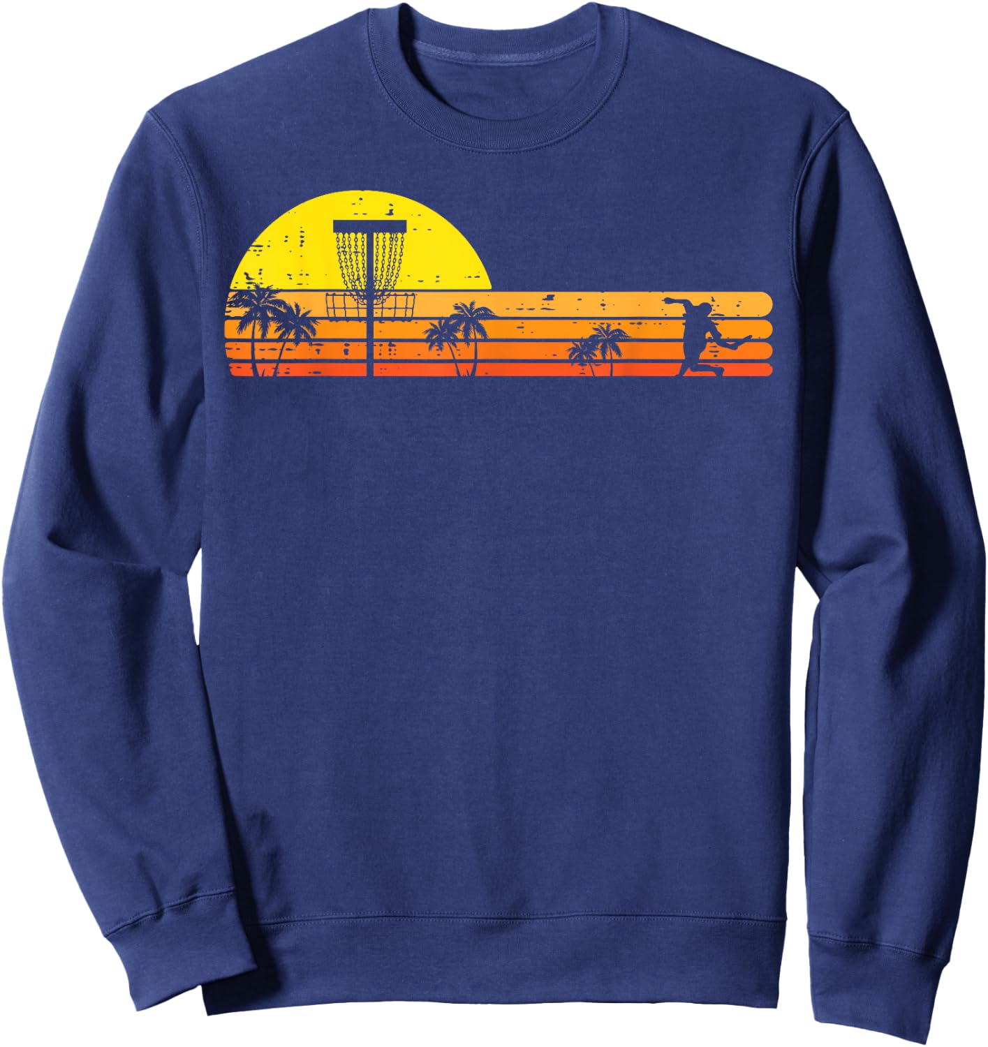 Disc Golf Palm Trees Retro Frisbee Frolf Sport Men Women Kid Sweatshirt - Sweatshirt | Navy