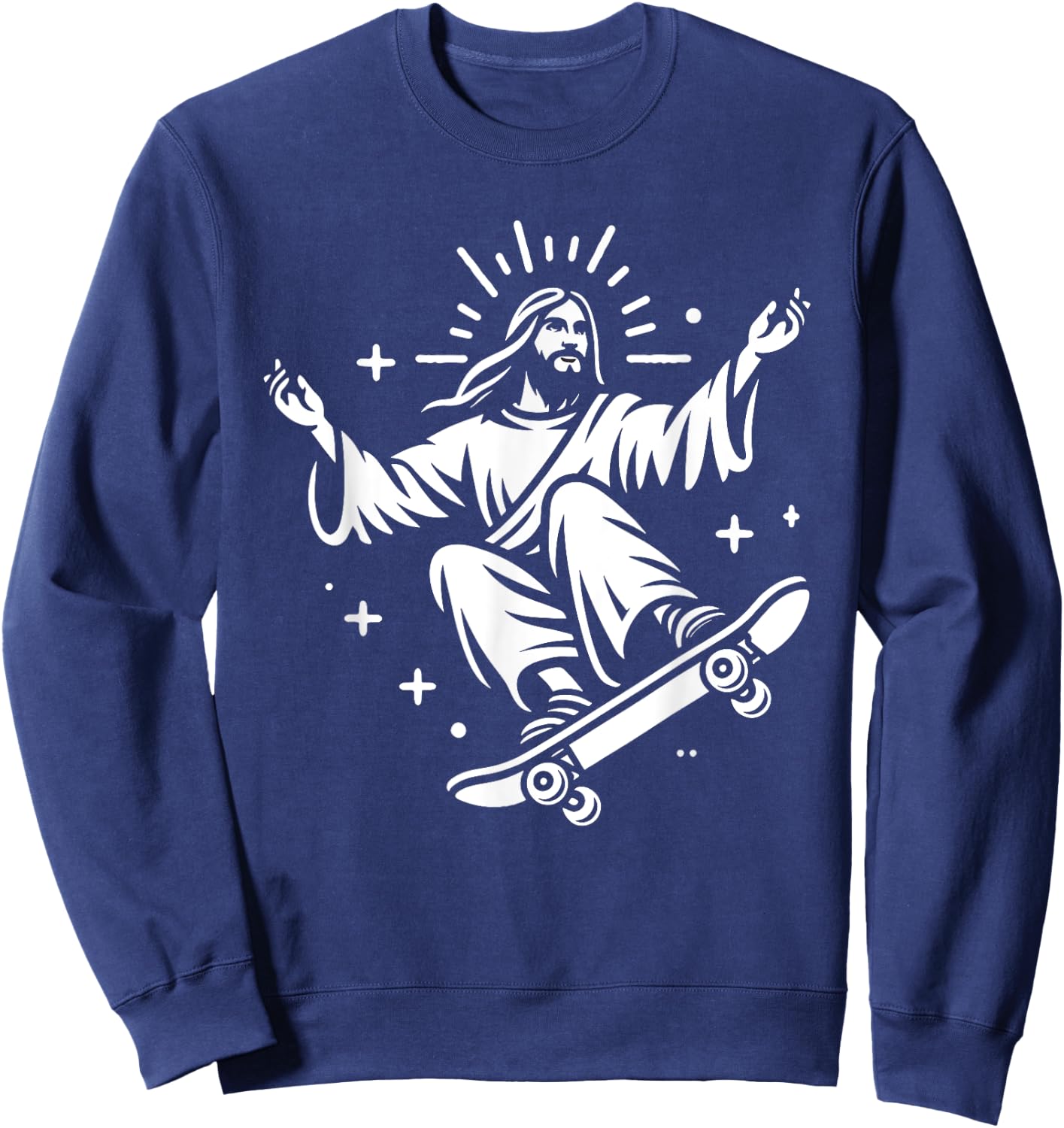 Jesus Riding Skateboard Funny Christian Skateboarding Sweatshirt - Sweatshirt | Navy