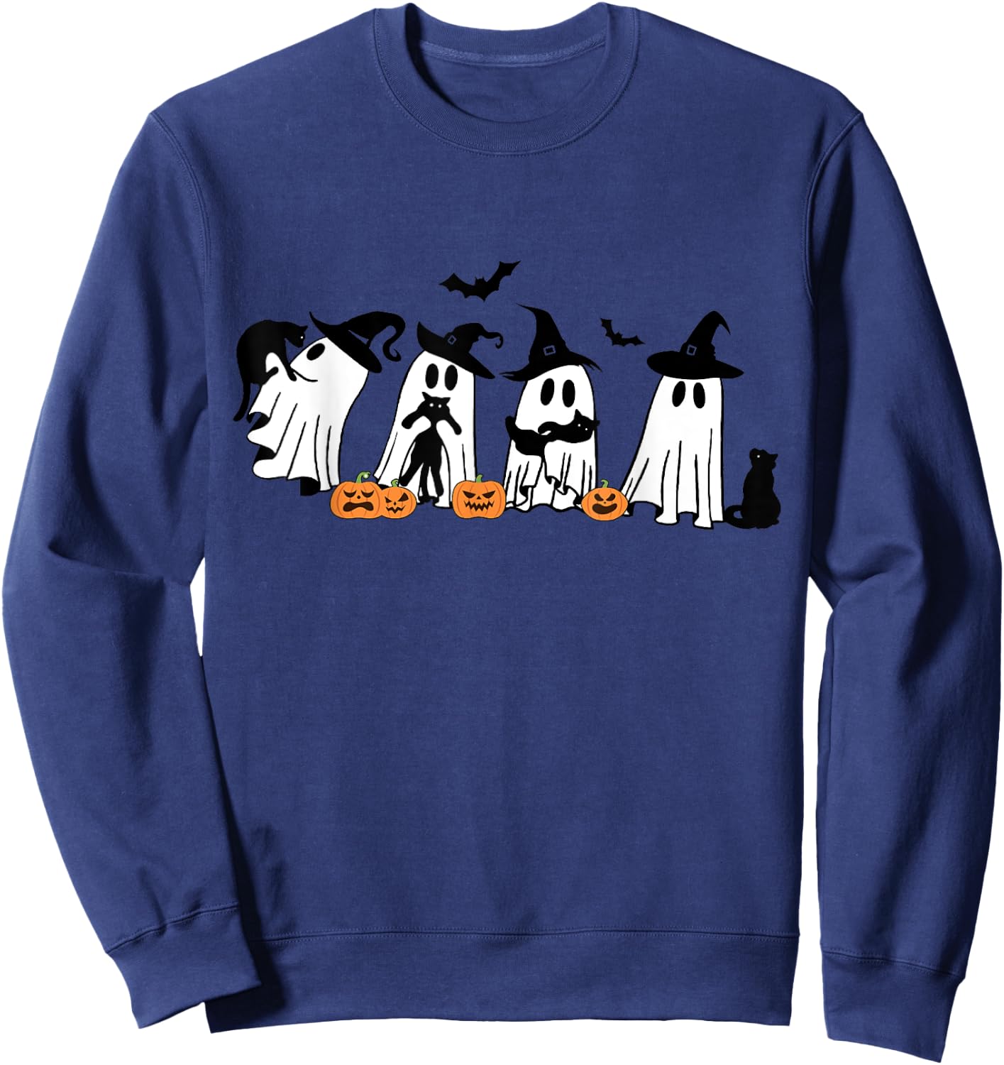 Funny Ghost Holding A Black Cat Halloween Ghost Cat Lovers Women Kids Sweatshirt - Sweatshirt | Navy