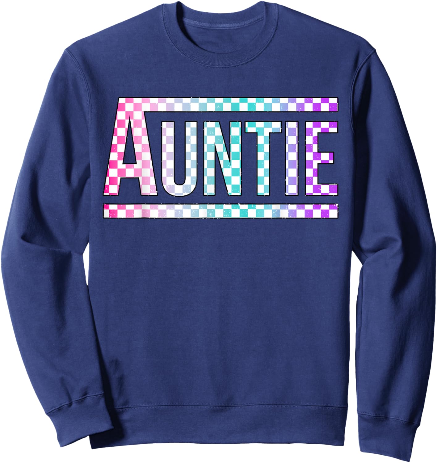Auntie Checkered Tie Dye Family Mother's Day Pit Crew Women Sweatshirt - Sweatshirt | Navy