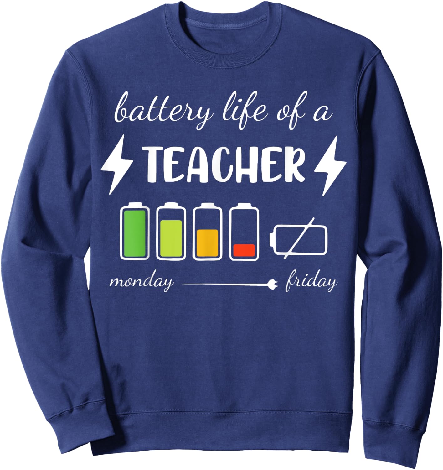 Battery Life Of A Teacher Monday Friday Teacher Women Sweatshirt - Sweatshirt | Navy
