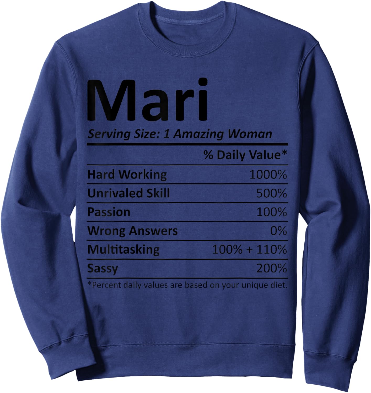 MARI Nutrition Personalized Name Funny Christmas Gift Sweatshirt - Sweatshirt | Navy