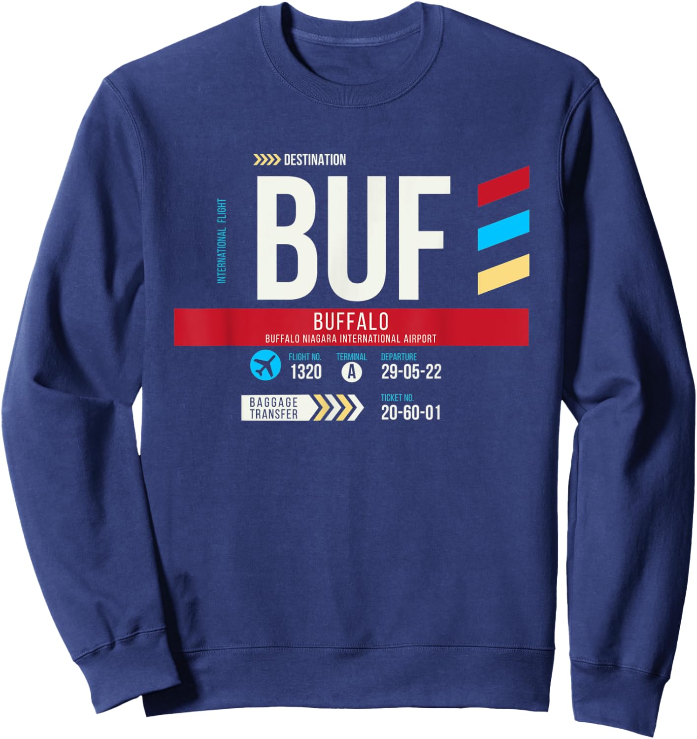 Vintage Buffalo BUF Airport Code Retro Travel Day New York Sweatshirt - Sweatshirt | Navy