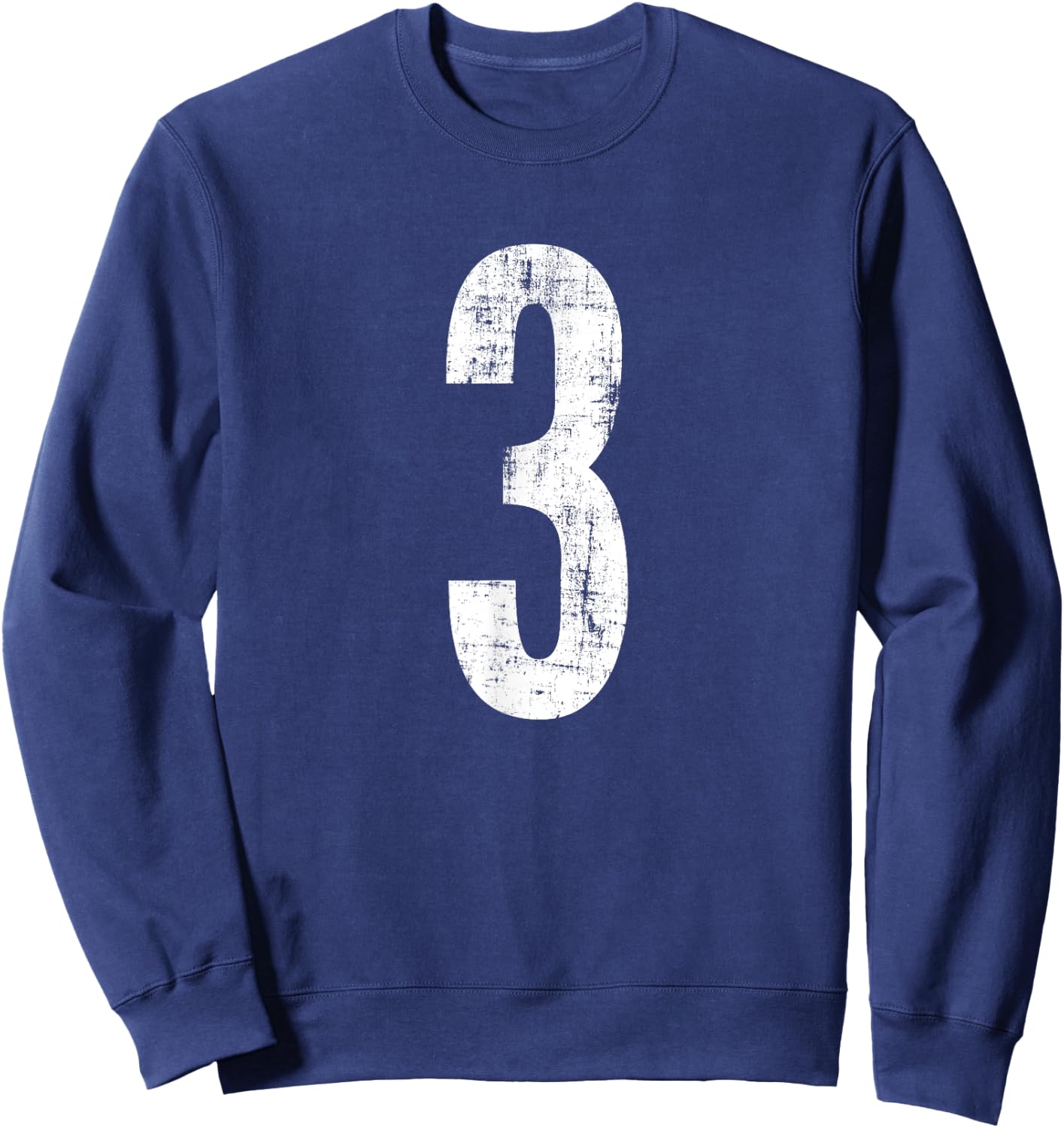 Number 3 Three Distressed Vintage Sport Team Player's Sweatshirt - Sweatshirt | Navy