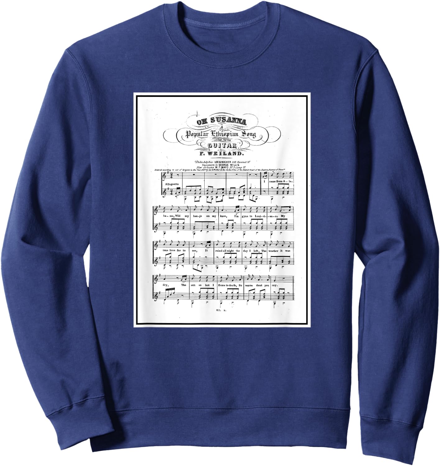 Oh! Susanna Song Sheet Music Sweatshirt - Sweatshirt | Navy