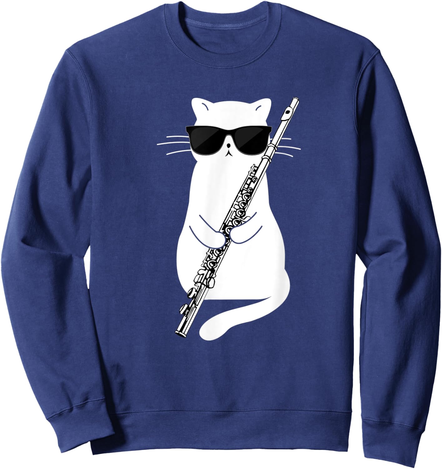 Cat wearing sunglasses playing Flute Women Kids Sweatshirt - Sweatshirt | Navy