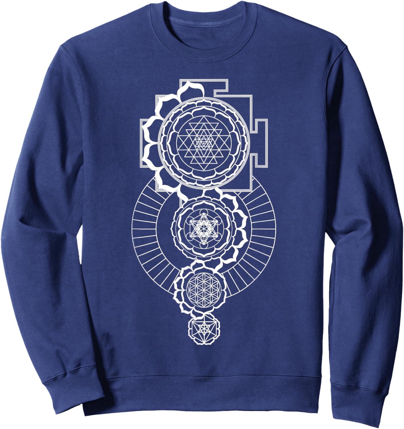 Sri Yantra Metatron's Cube Flower Of Life Merkaba Sacred Sweatshirt - Sweatshirt | Navy