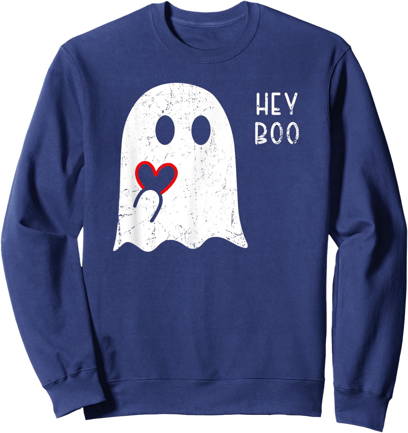 Hey Boo Ghost Heart Hand Sign Cute Halloween Spooky Season Sweatshirt - Sweatshirt | Navy