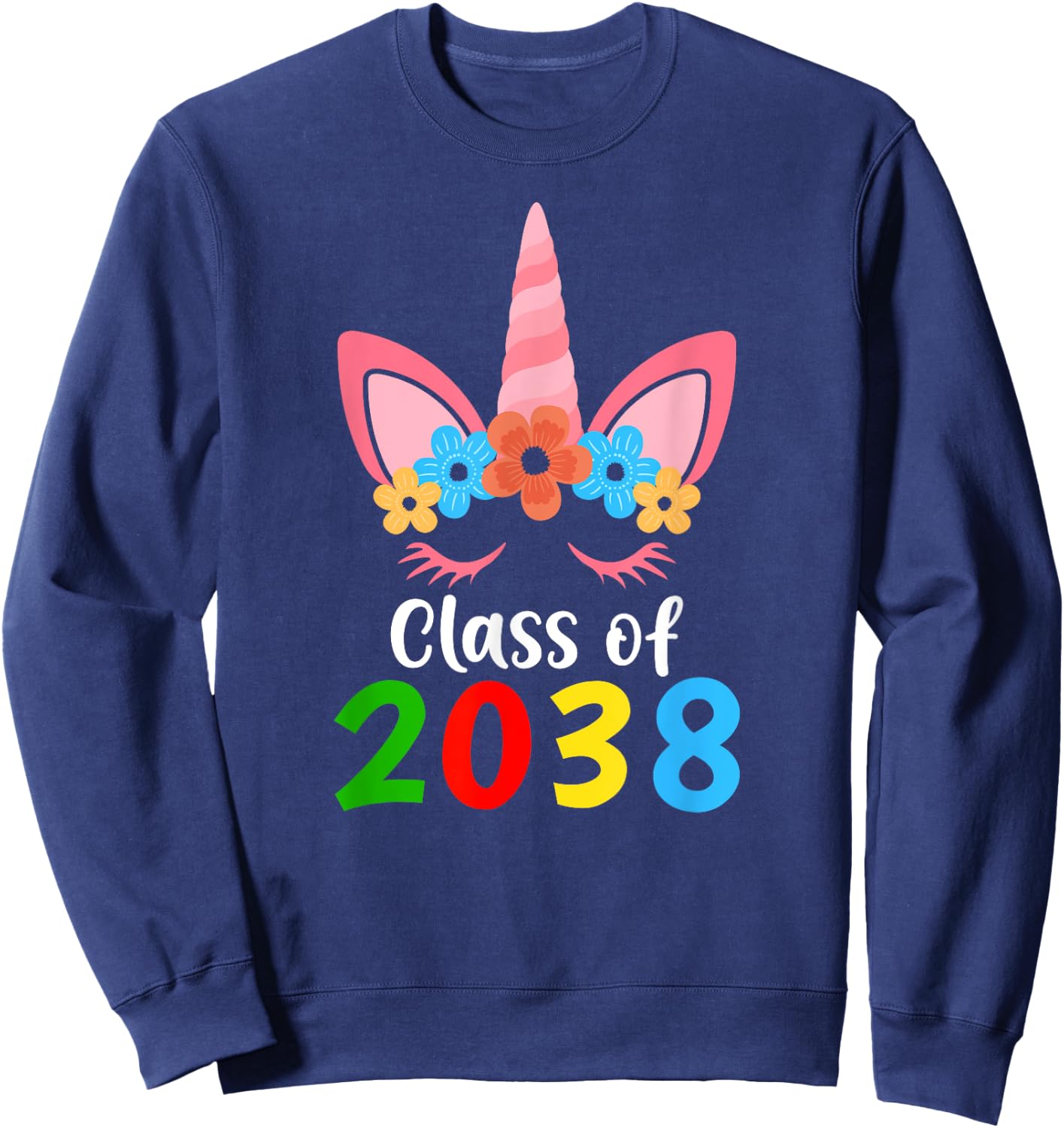 Unicorn Class of 2038 Grow With Me Back To School Girls Sweatshirt - Sweatshirt | Navy