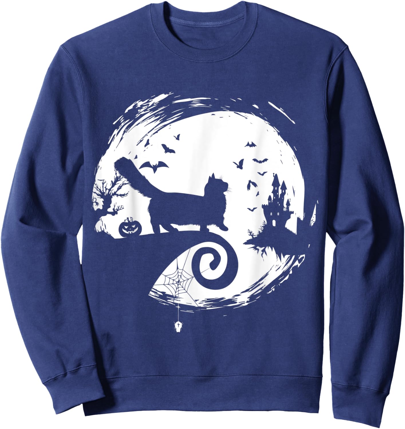 Munchkin Cat Halloween Costume Moon Silhouette Creepy Sweatshirt - Sweatshirt | Navy