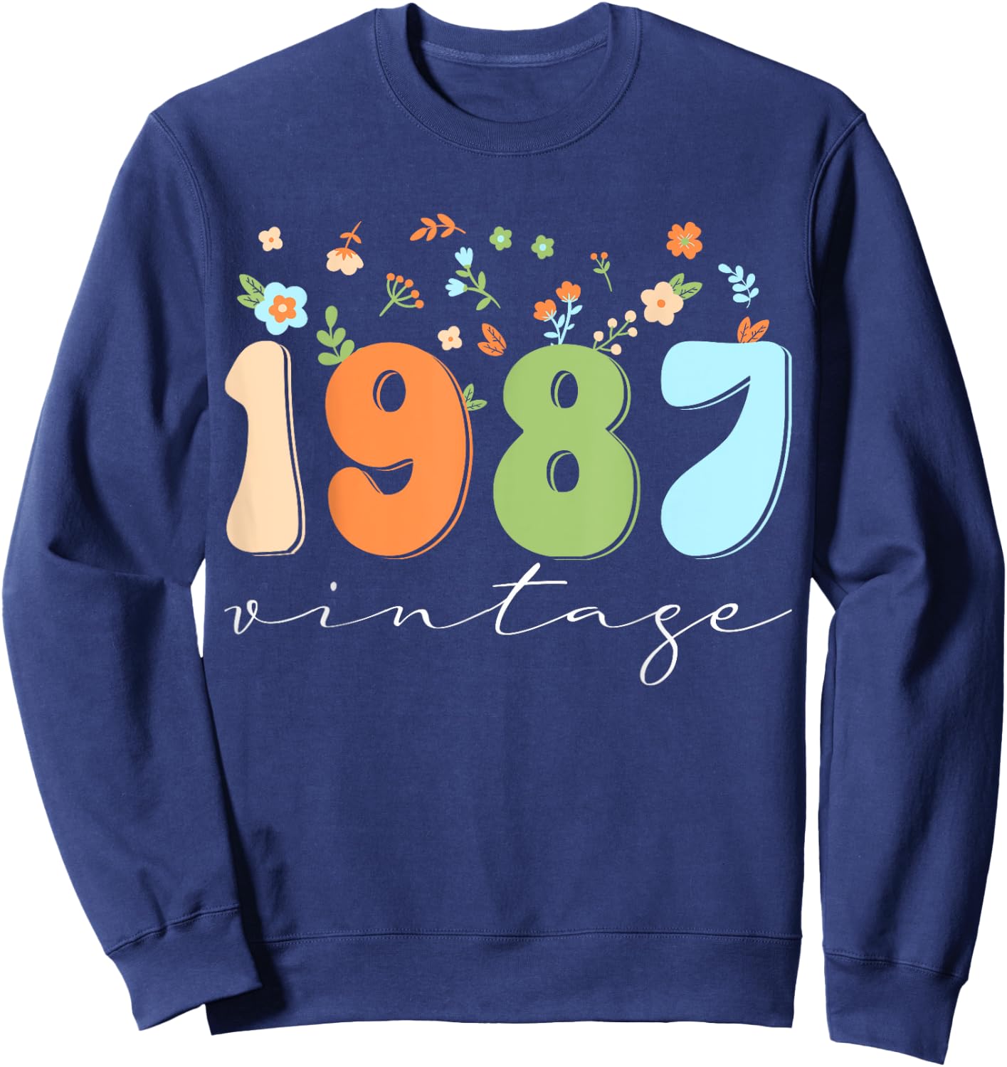 Vintage 1987 Shirt Funny Flower Graphic Retro Sweatshirt - Sweatshirt | Navy