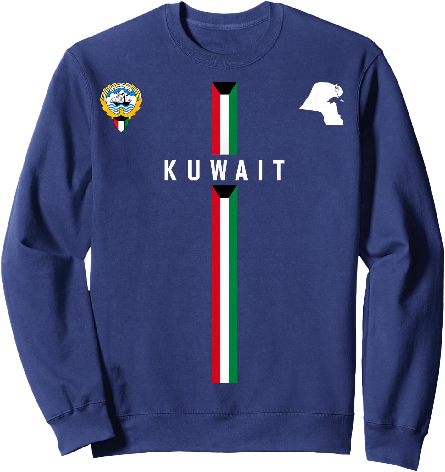 Kuwait Flag, Silhouette map of Kuwait, National Emblem Sweatshirt - Sweatshirt | Navy
