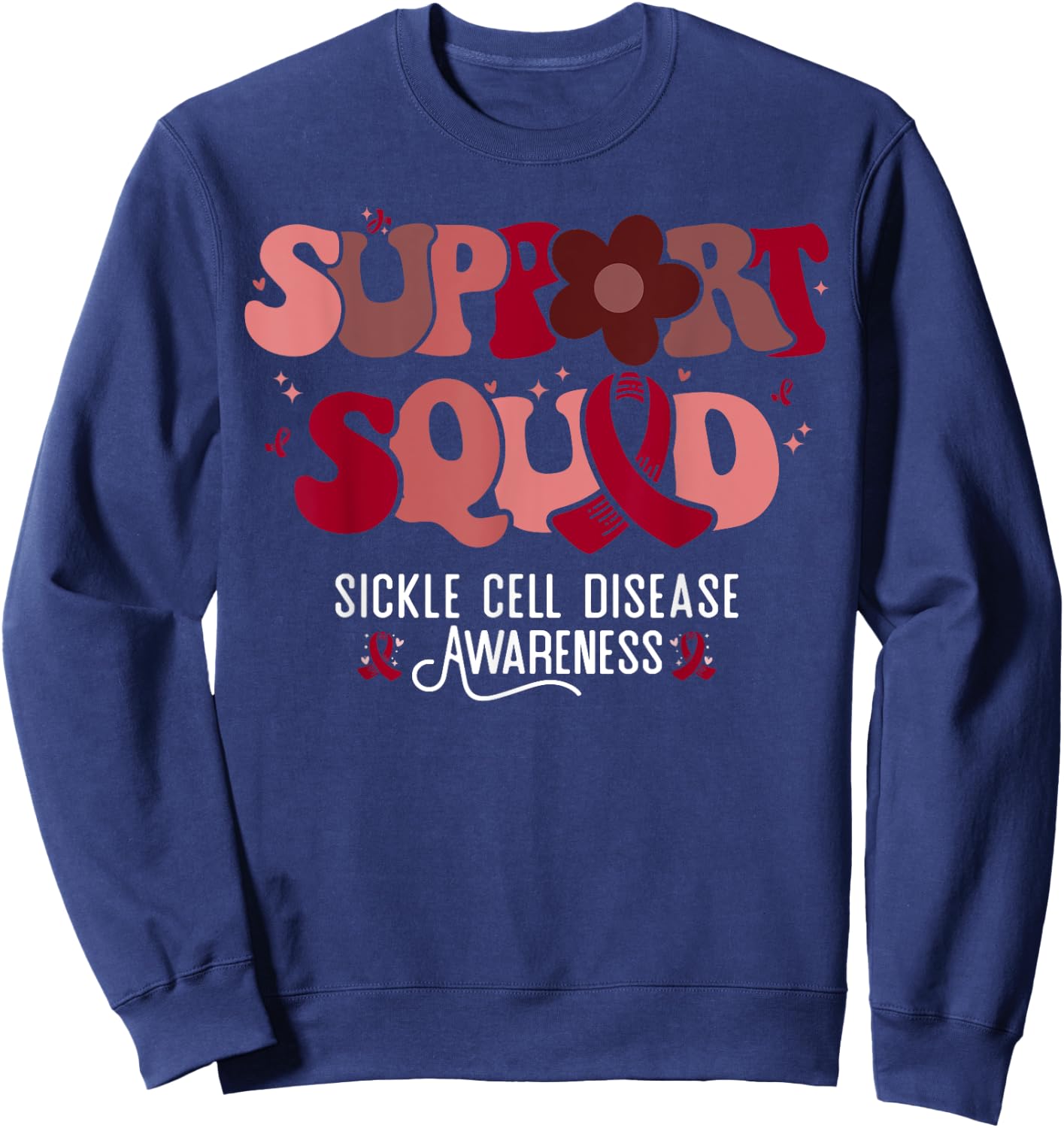 Sickle Cell Warrior Groovy Support Squad Sickle Cell Anemia Sweatshirt - Sweatshirt | Navy