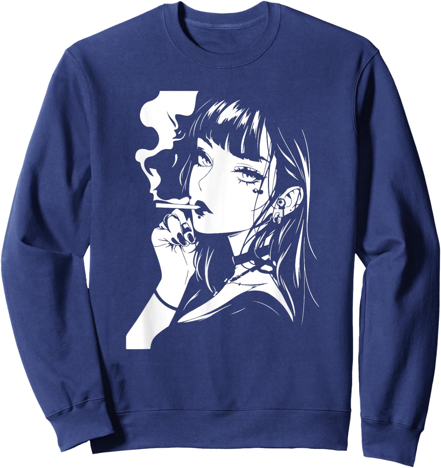 Grunge Anime Girl Sweatshirt - Sweatshirt | Navy