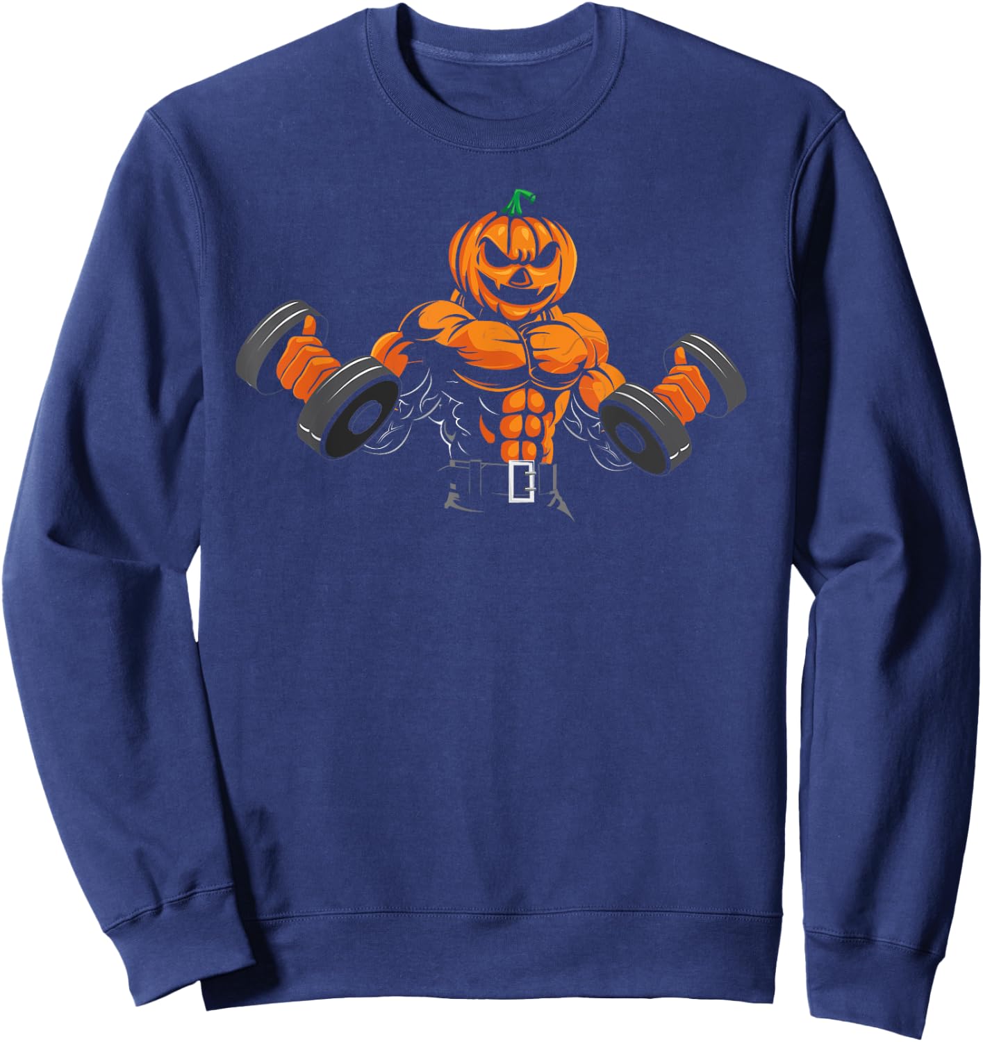Halloween Pumpkin Gym Workout Lifting Bodybuilder Funny Sweatshirt - Sweatshirt | Navy