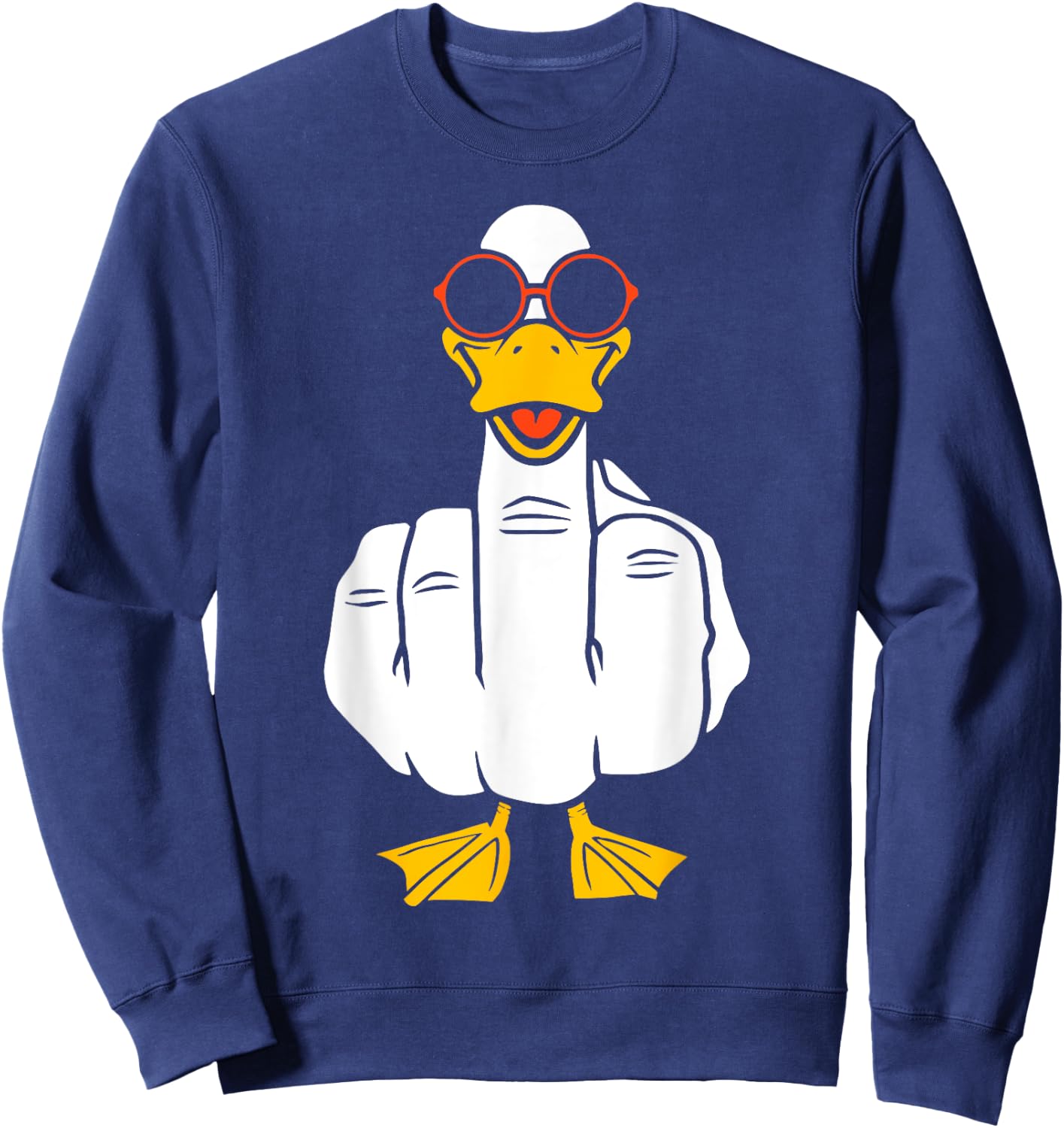 Middle Finger Funny Duck Inappropriate Rude Antisocial Sweatshirt - Sweatshirt | Navy