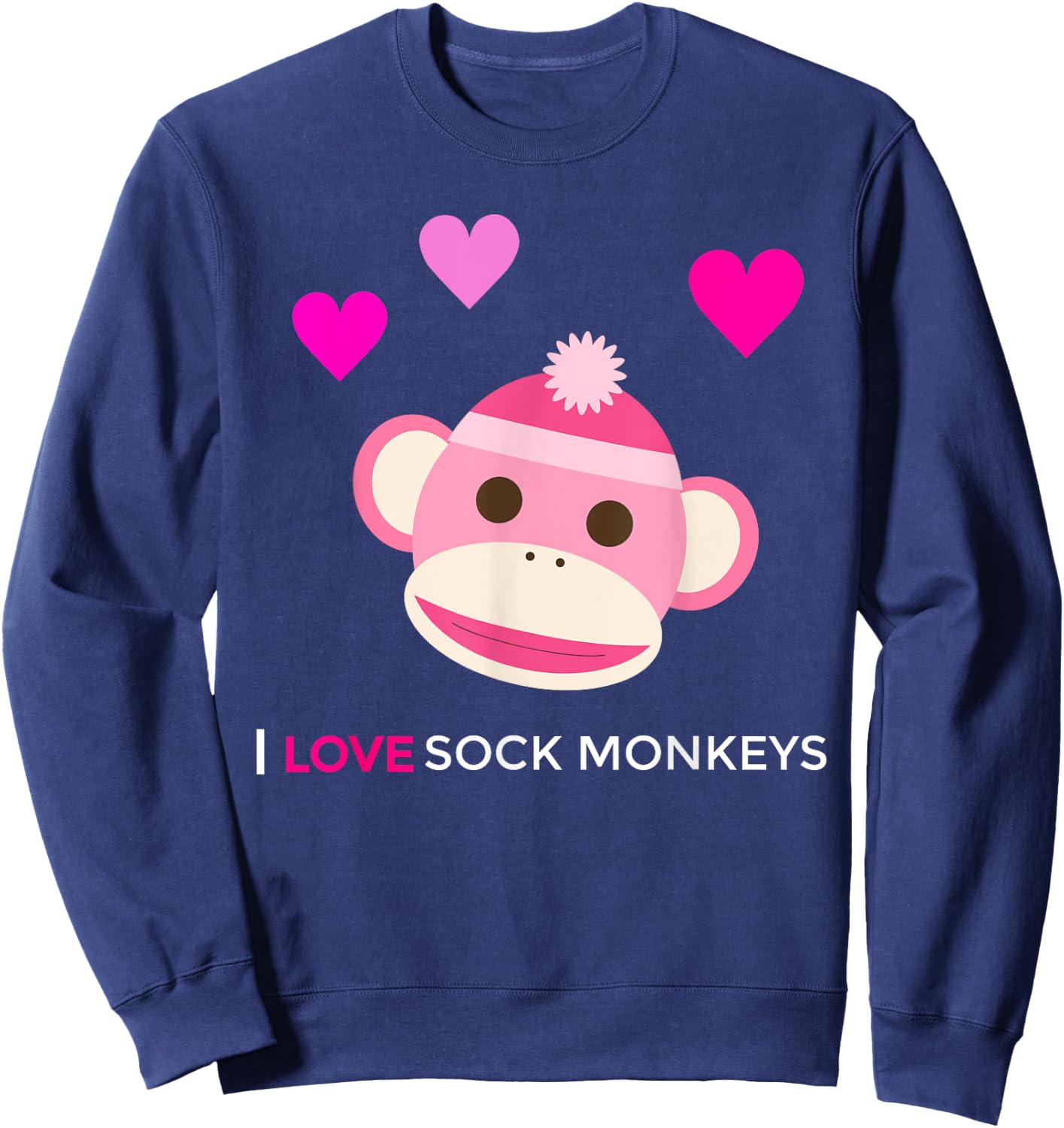 Pink Sock Monkey - I Love Sock Monkeys Sweatshirt - Sweatshirt | Navy