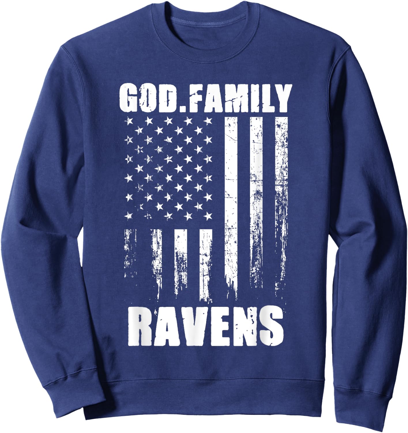 God. Family. Ravens. Vintage USA Flag Sweatshirt - Sweatshirt | Navy