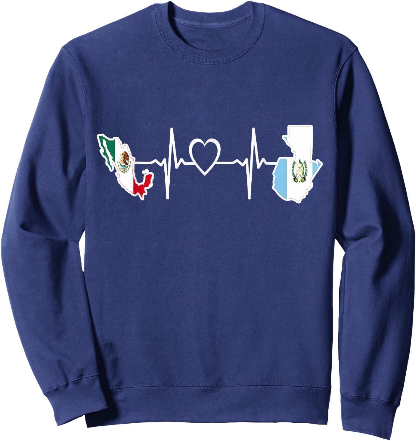 Mexican Guatemalan Flag Shirt Guatemala Mexico Heartbeat Sweatshirt - Sweatshirt | Navy