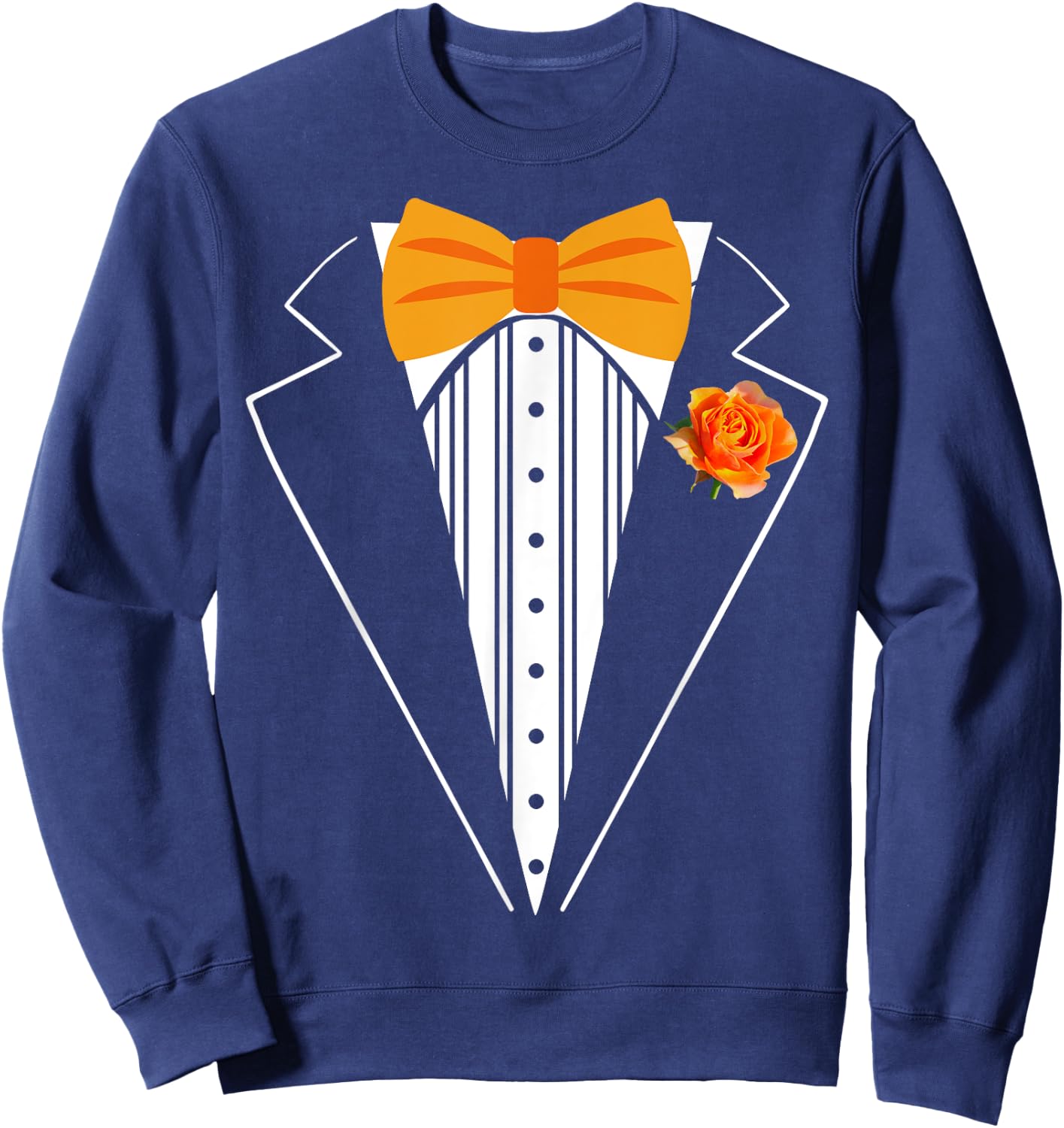 Kids Adult Orange Bowtie Tuxedo Toddler Costume Youth Tux Sweatshirt - Sweatshirt | Navy