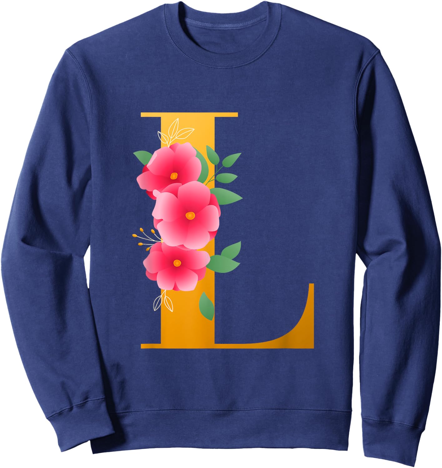 Floral L Alphabet Cute Initial Monogram Letter L Graphic Sweatshirt - Sweatshirt | Navy