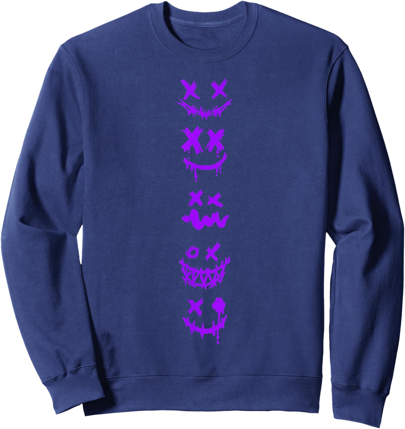Purple Grunge Monster Smile Faces Purple Graphic Sweatshirt - Sweatshirt | Navy
