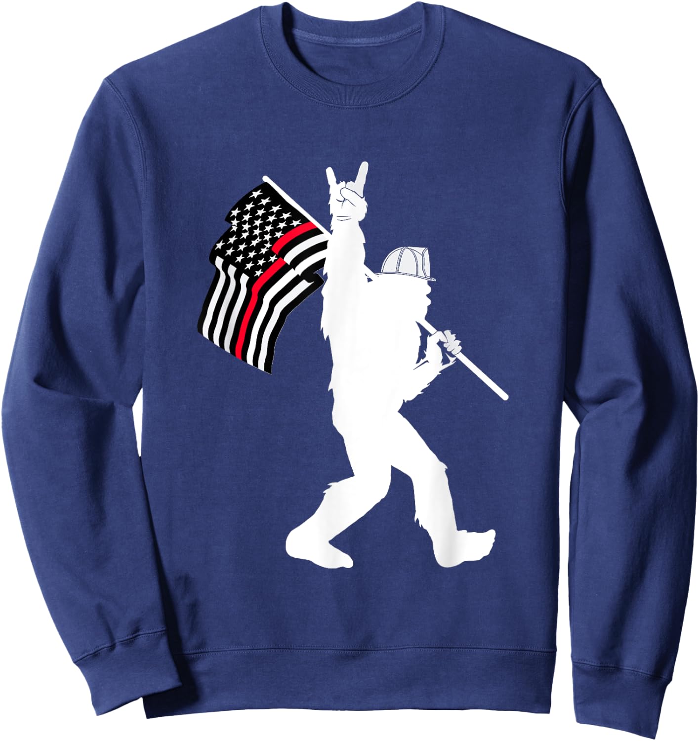 Bigfoot Firefighter Thin Red Line Flag for Dad and Mom Sweatshirt - Sweatshirt | Navy
