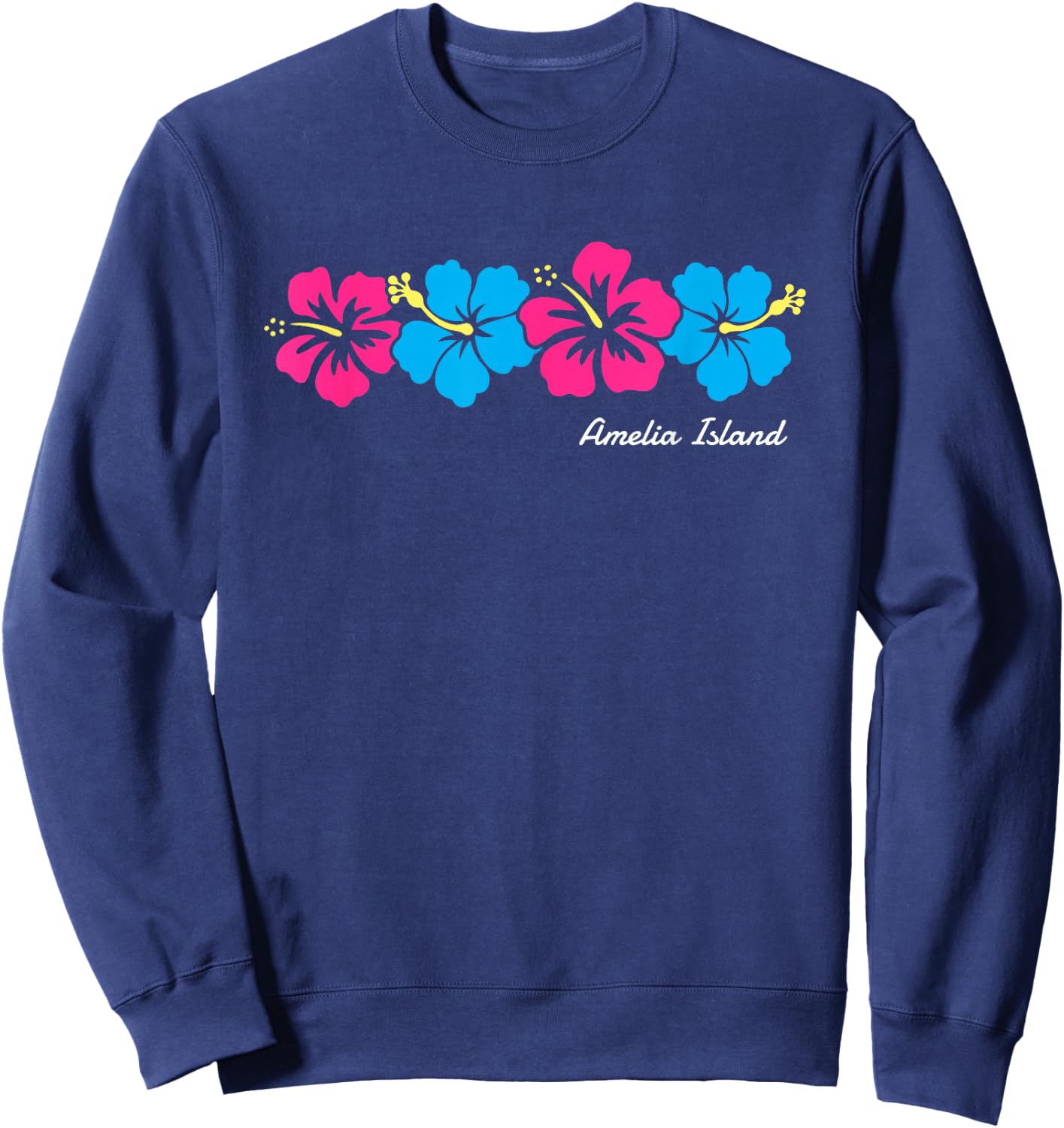 Amelia Island Florida Hibiscus Flower Girls Souvenir Sweatshirt - Sweatshirt | Navy