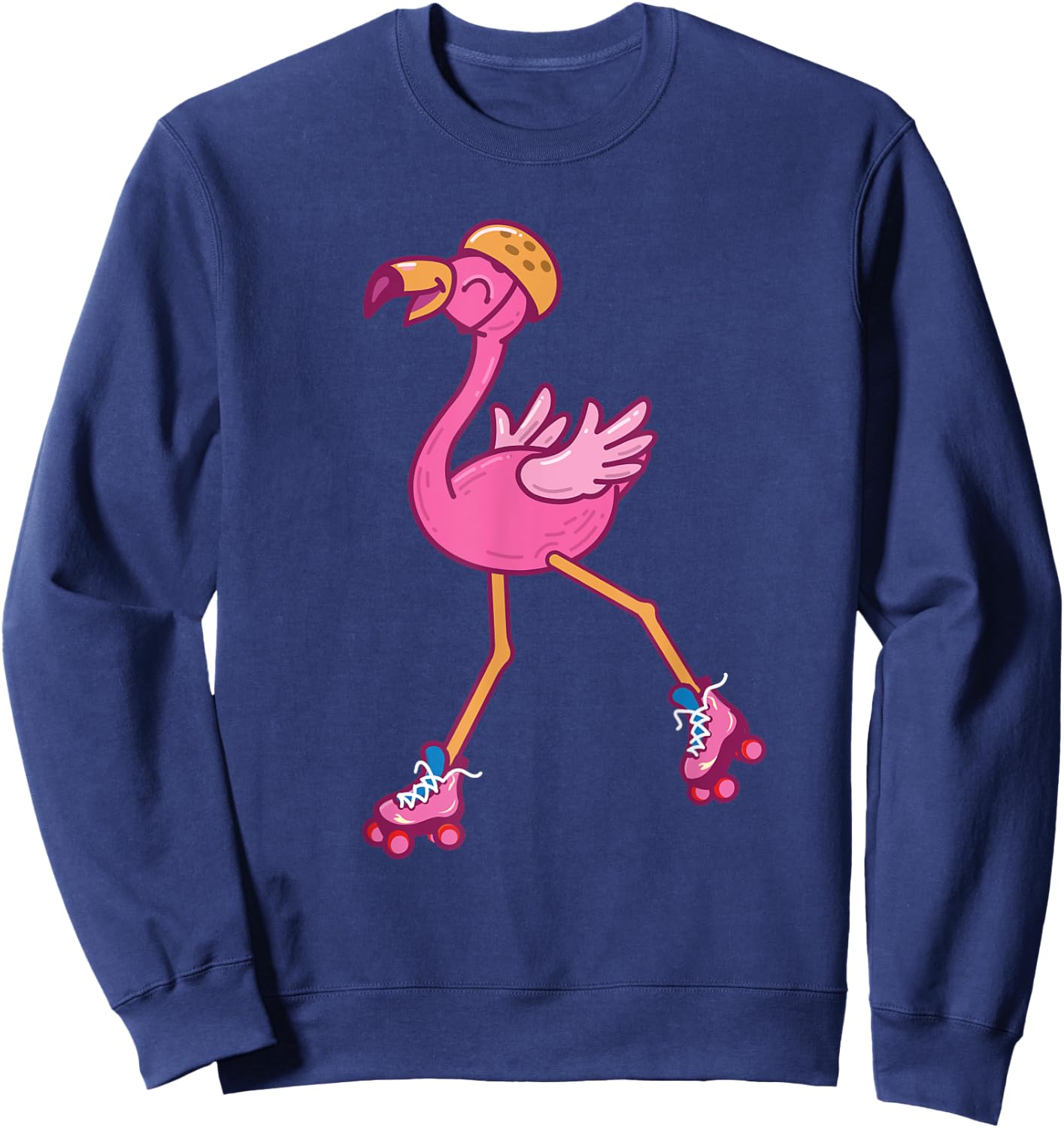 Skater Flamingo - Cute Flamingo Lover Roller Skating Sweatshirt - Sweatshirt | Navy