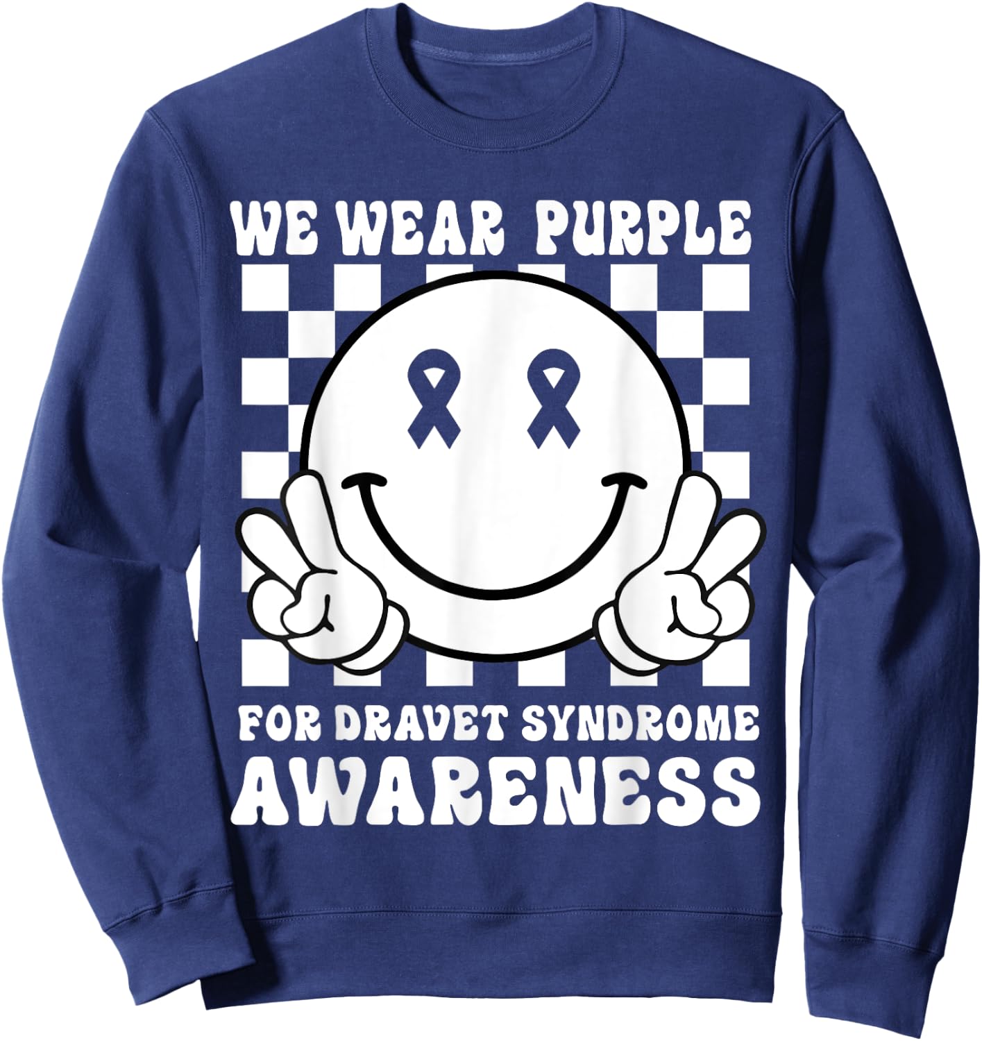In June We Wear Purple Smile Face Dravet Syndrome Awareness Sweatshirt - Sweatshirt | Navy