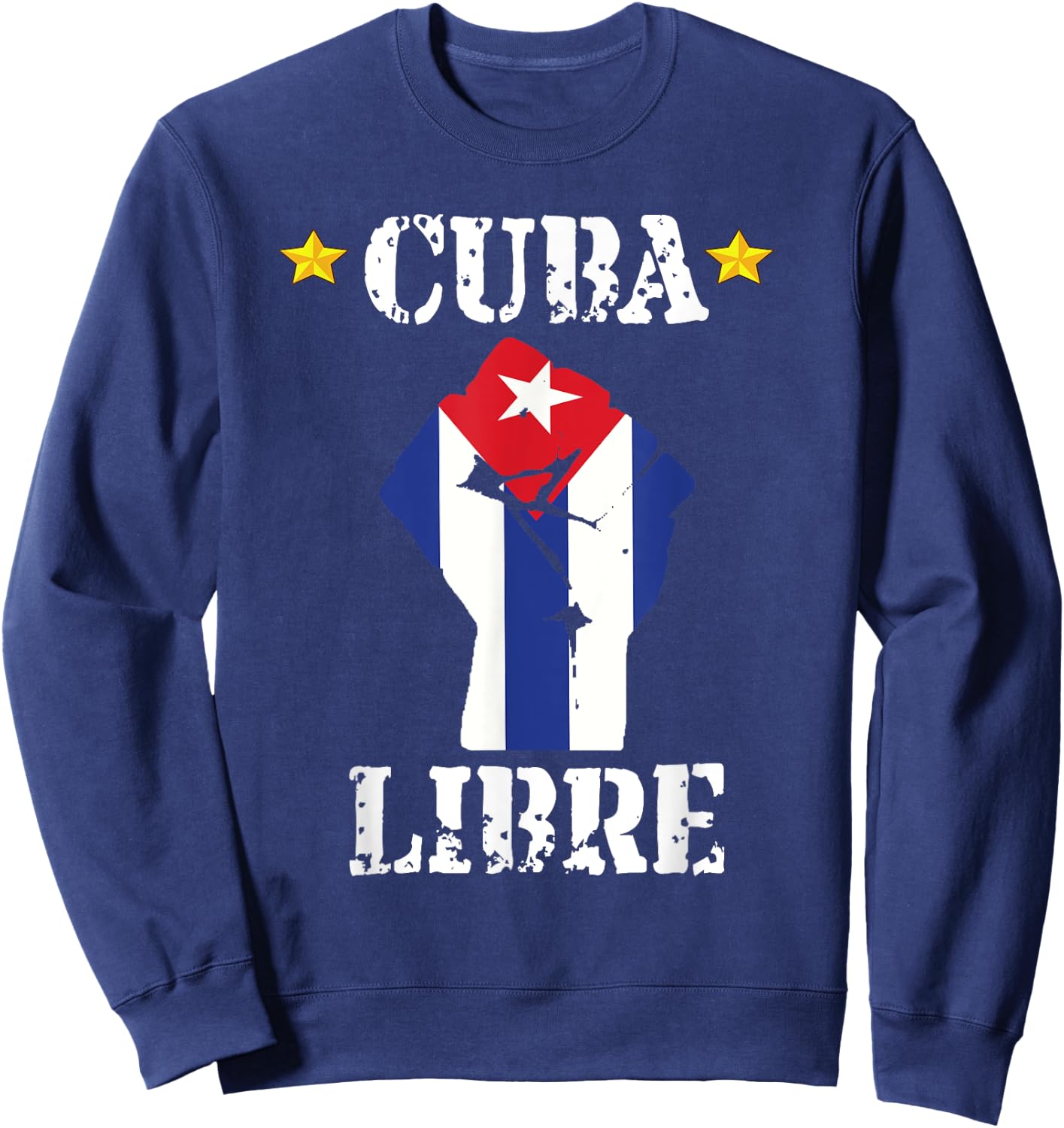 Free Cuba Libre Cuban Flag American Flag I Stand With Cuba Sweatshirt - Sweatshirt | Navy