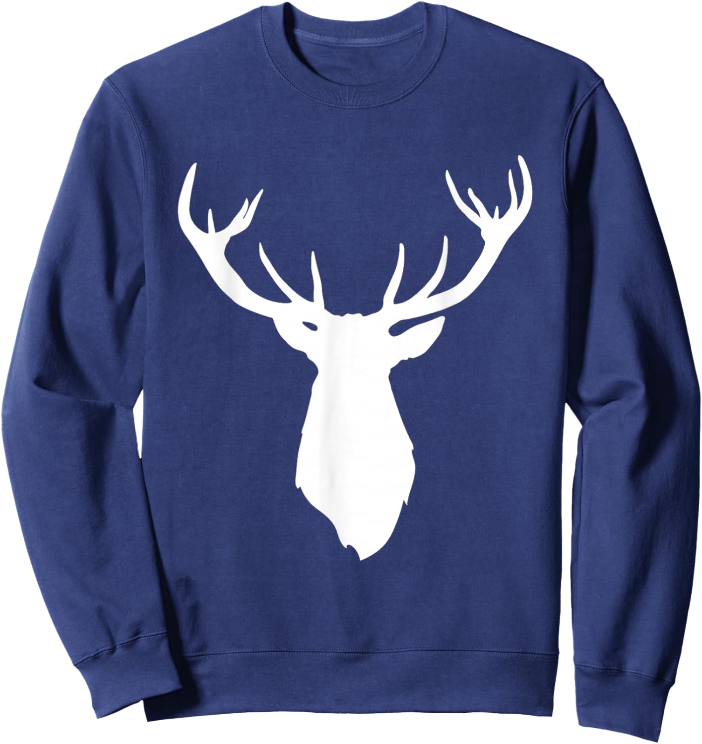Buck Stag Deer Head Antlers White Silhouette Sweatshirt - Sweatshirt | Navy