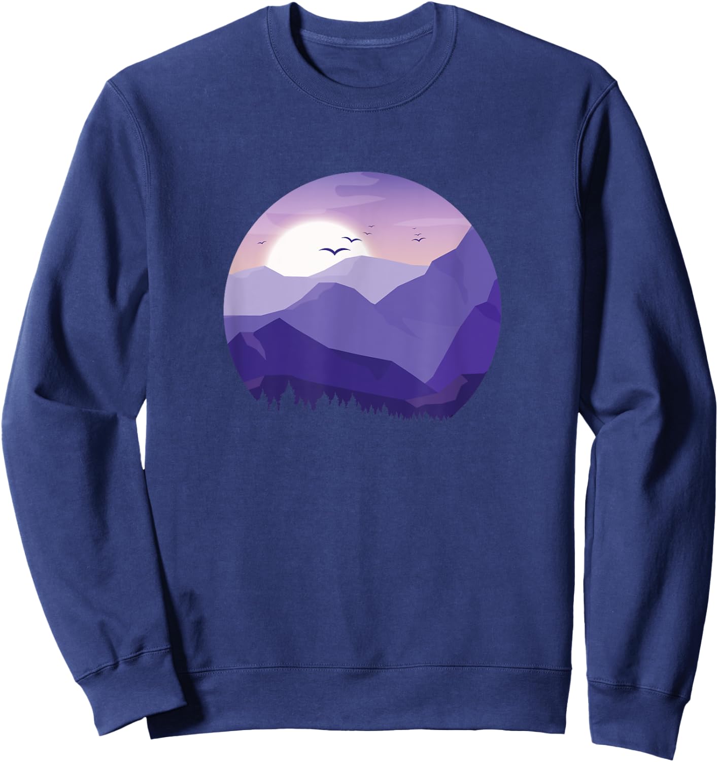 Sunrise Birds Forest Scene Mountain Silhouette Sweatshirt - Sweatshirt | Navy