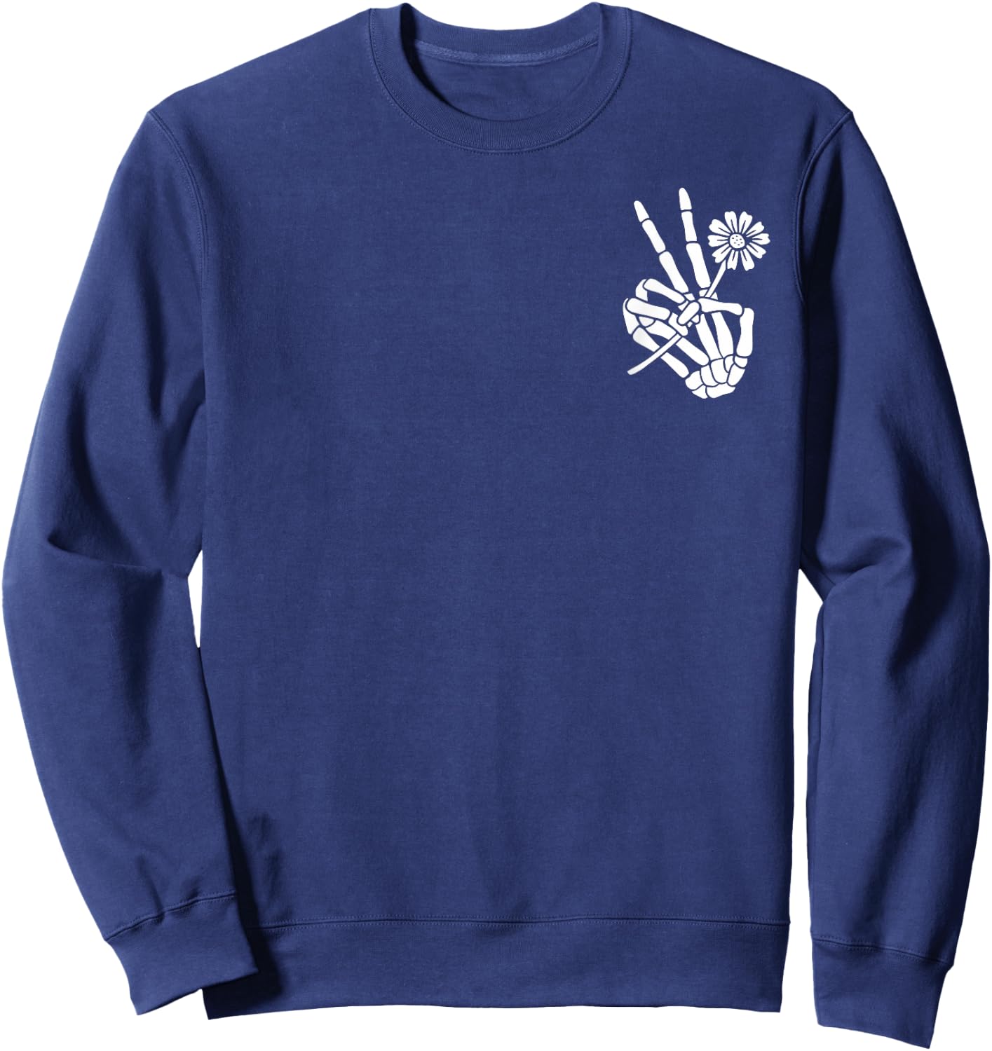 Skeleton Hand Holding Flower Peace Sign Halloween Pocket Sweatshirt - Sweatshirt | Navy