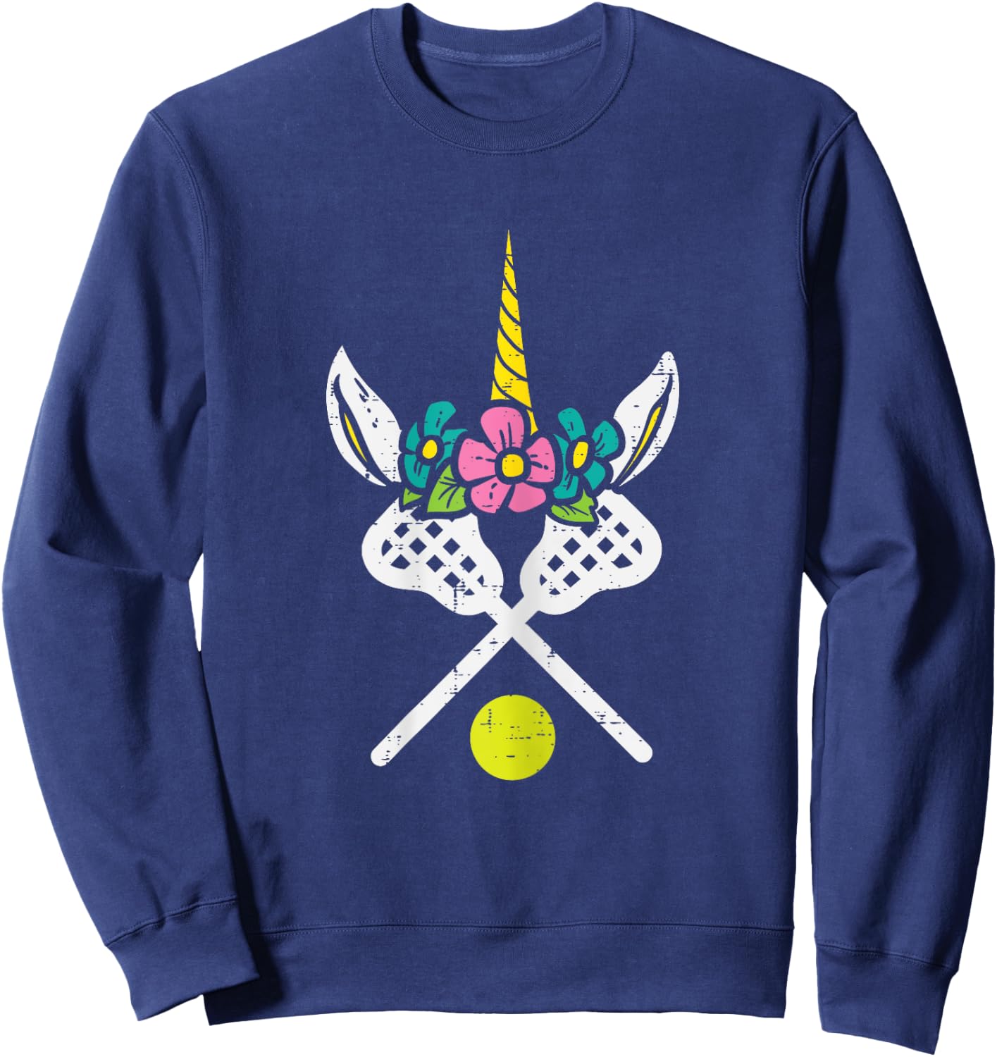 Unicorn Head Lacrosse Funny Lax Sports Women Kids Girls Sweatshirt - Sweatshirt | Navy