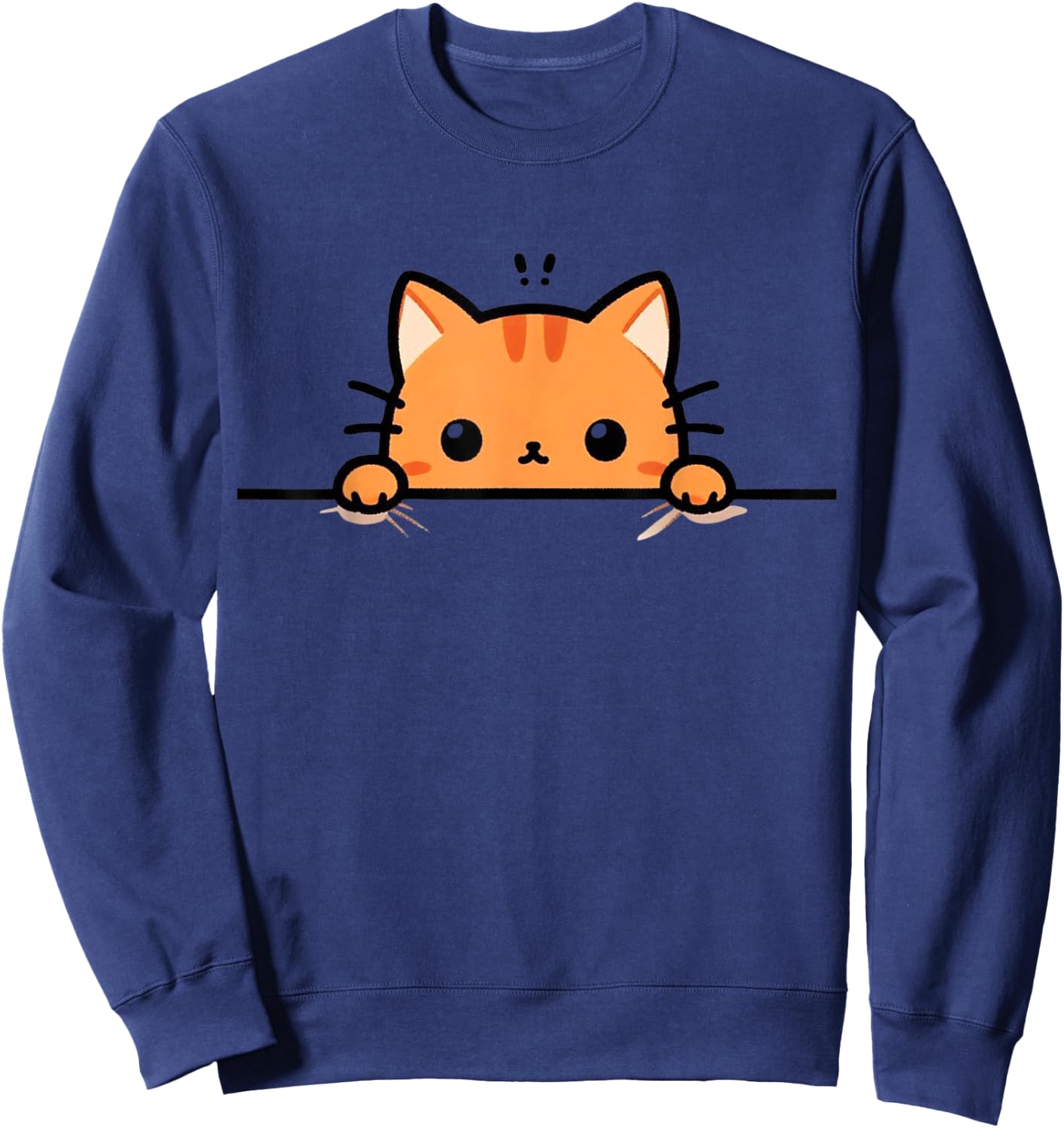 Cute Orange Kitty Cat Peeking Over at You Ginger Cat Lover Sweatshirt - Sweatshirt | Navy