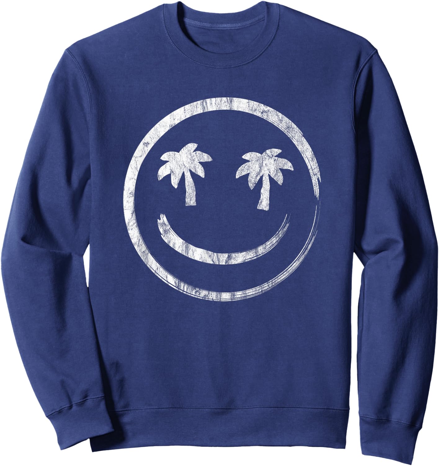Palm Tree Smile Happy Face Vintage Style Sweatshirt - Sweatshirt | Navy