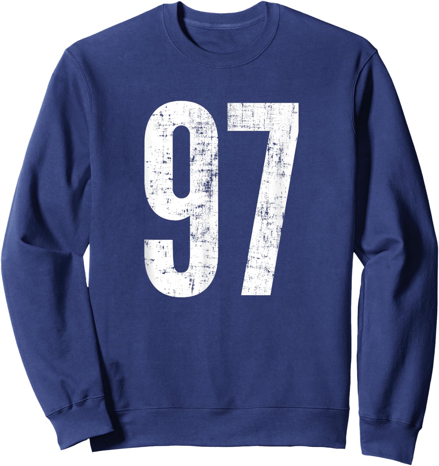 Number 97 Ninety Seven Distressed Vintage Sport Team Players Sweatshirt - Sweatshirt | Navy