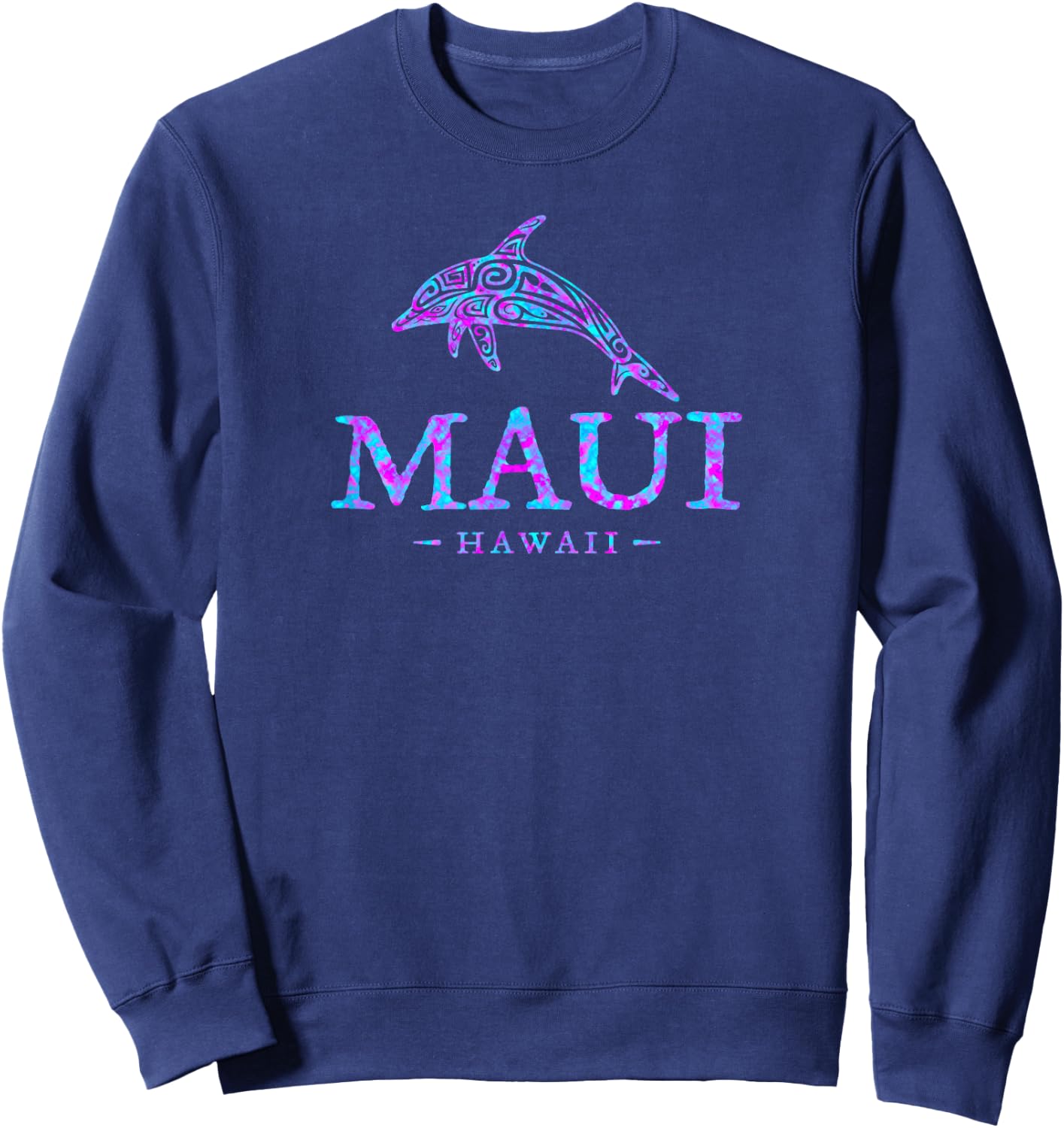 Maui Hawaii Colorful Dolphin Girls Boys Vacation Souvenir Sweatshirt - Sweatshirt | Navy