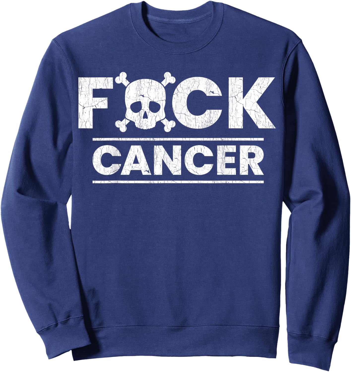 Fuck Cancer Skull Crossbones Skeleton Breast Cancer Sweatshirt - Sweatshirt | Navy