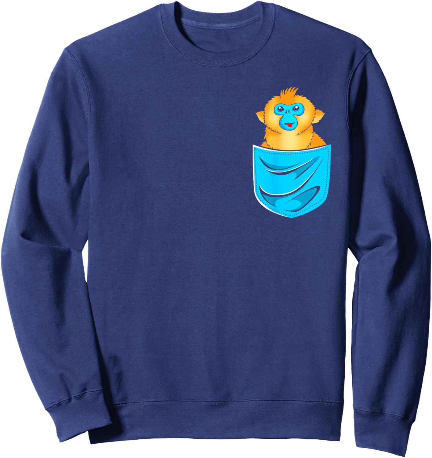 Cute Golden Snub Nosed Monkey In A Pocket Sweatshirt - Sweatshirt | Navy