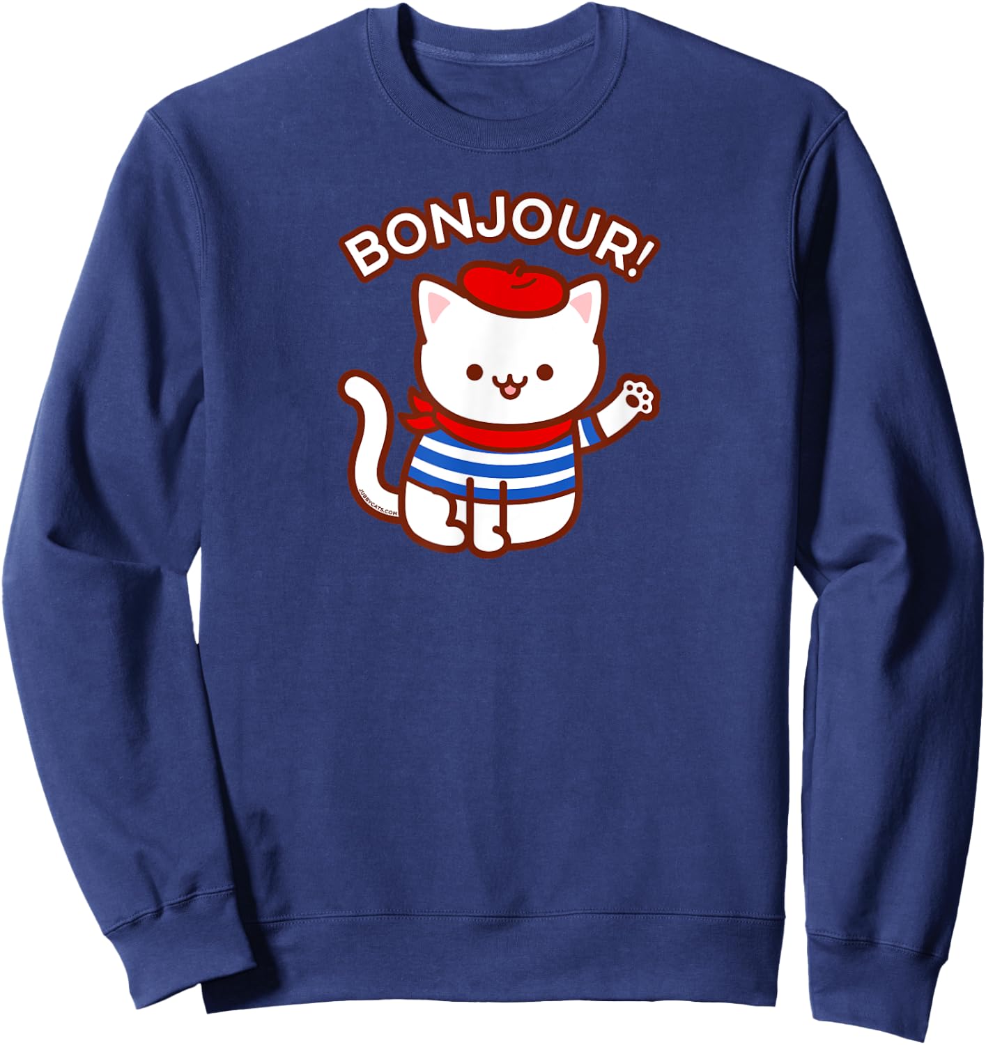 BONJOUR! - Cute Funny French Cat Saying Hello Sweatshirt - Sweatshirt | Navy