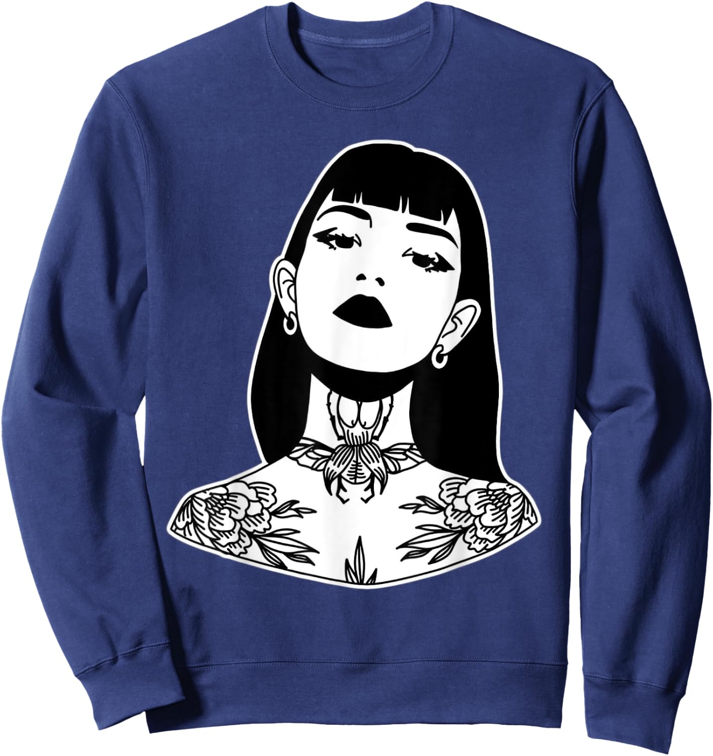 Tattooed Pretty Girl Blackwork Sweatshirt - Sweatshirt | Navy