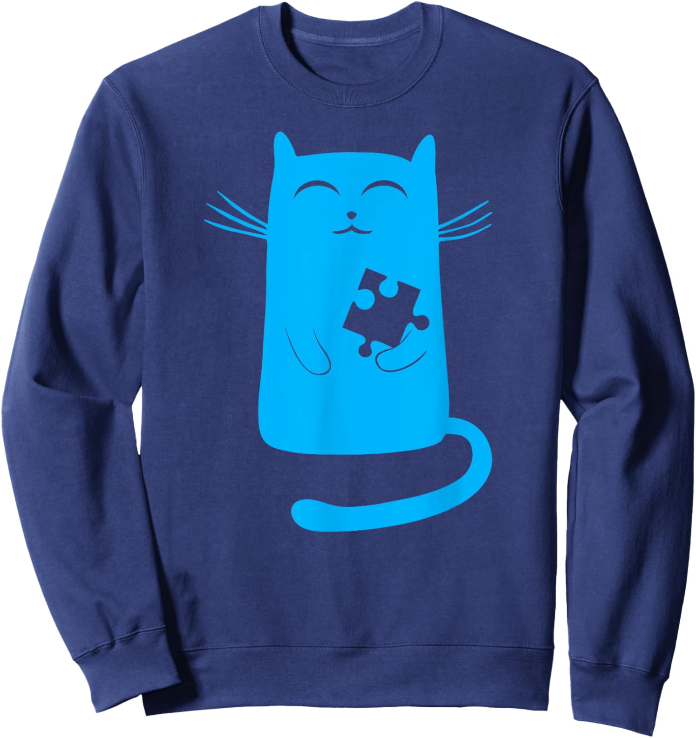 Autism Kitty Cat Illustration Blue Puzzle Piece Sweatshirt - Sweatshirt | Navy