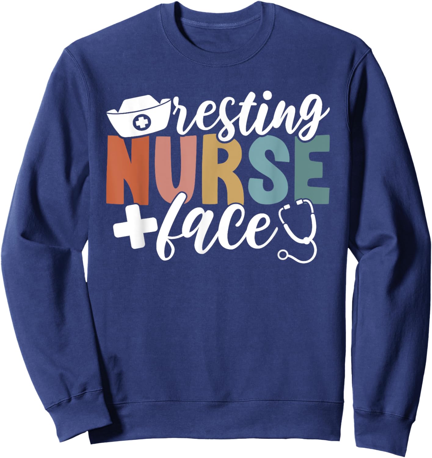 Resting Nurse Face - Black, Small, -Adults, Short Sleeve, , Nurse Theme, Classic Fit Sweatshirt - Sweatshirt | Navy