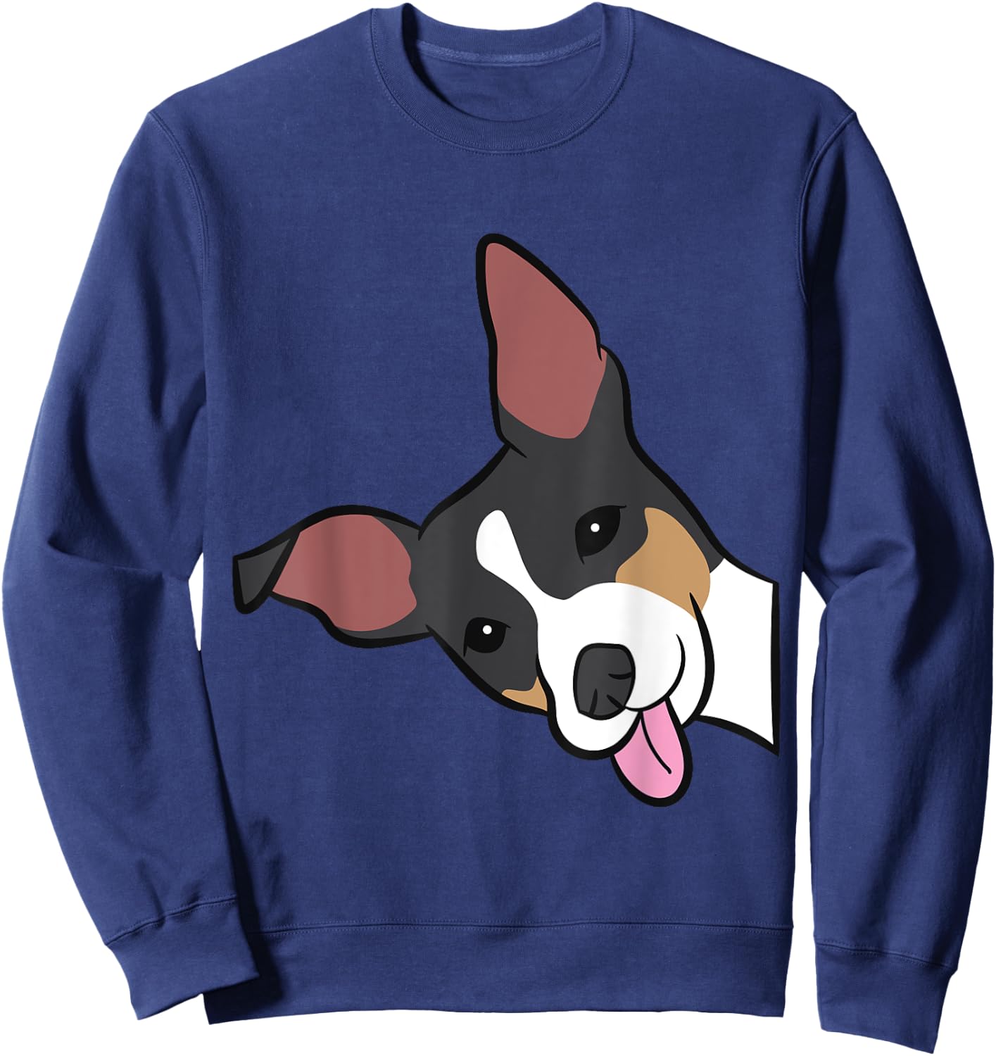 Rat Terrier Dog Peeking From Side Funny Rat Terrier Men Women Girls Kids Sweatshirt - Sweatshirt | Navy