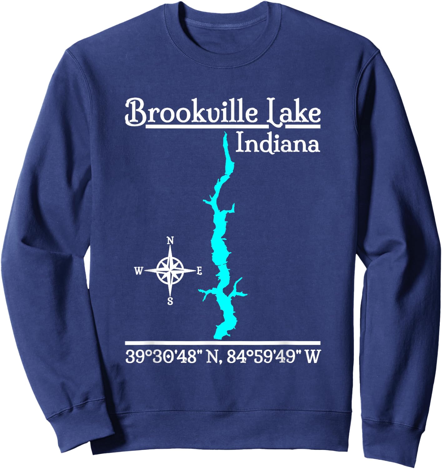 GeoGearCo Brookville Lake - Indiana - Adult - Black - Small - Short Sleeve - Classic Fit - - Classic Style - Polyester 100% - Camping, Hiking, Nature Lovers Sweatshirt - Sweatshirt | Navy